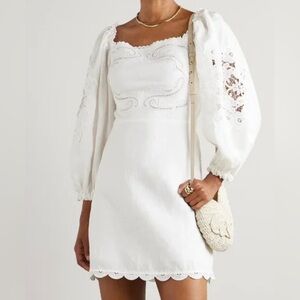 FARM Rio White Eyelet Puff-Sleeve Mini Dress - XS - read description!